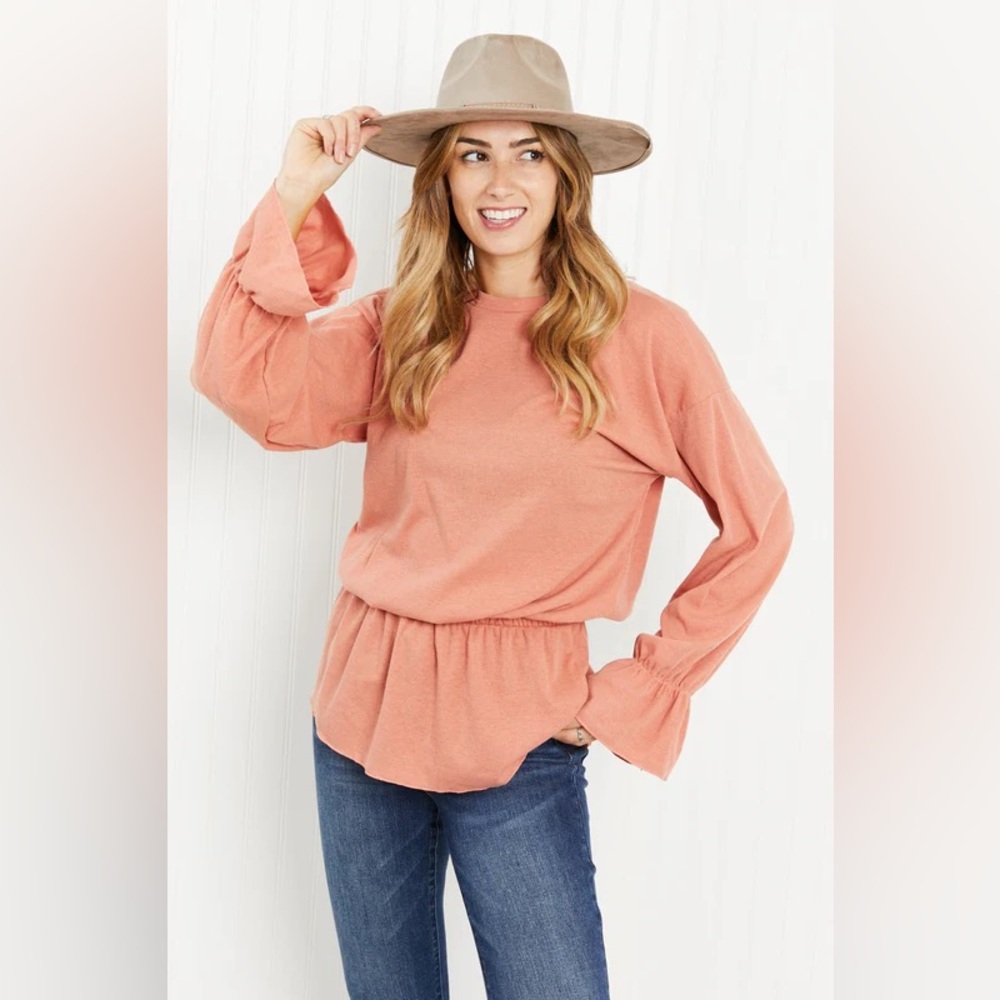 NWOT Acting Pro Slightly Ribbed Peplum Blouse - Picture 1 of 10